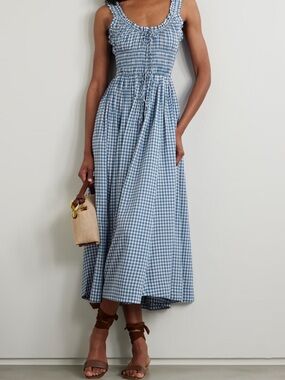 DÔEN Emmaretta Checked Organic Cotton-blend Voile Midi Dress